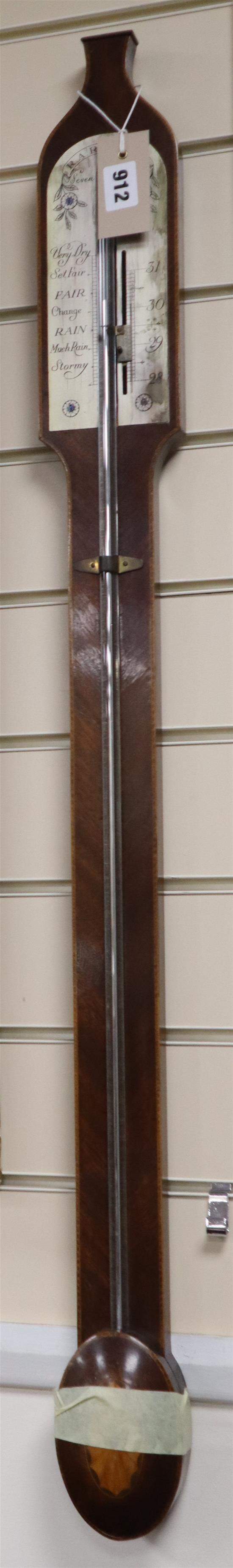 An R. A. Ransley inlaid mahogany stick barometer H.100cm